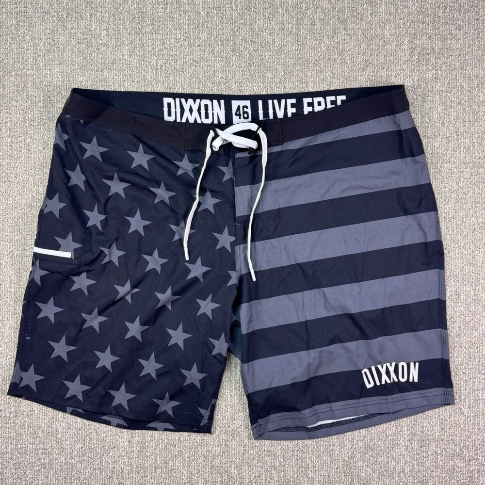 Dixxon Live‎ Free Board Shorts Men's 46 USA Flag Graphic Swim Black Gray